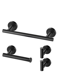 MIXDE Bathroom Hardware Set, Matte Black Bathroom Accessories Set, 304 Stainless Steel Towel Bar Set Wall Mounted Include 16" Bathroom Towel Rack, Toilet Paper Holder and 2 Robe Hooks  - Image 1