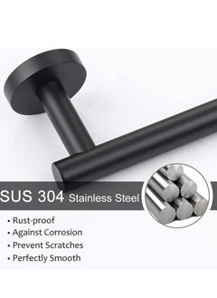 MIXDE Bathroom Hardware Set, Matte Black Bathroom Accessories Set, 304 Stainless Steel Towel Bar Set Wall Mounted Include 16" Bathroom Towel Rack, Toilet Paper Holder and 2 Robe Hooks  - Image 3