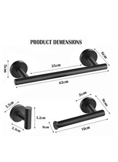 MIXDE Bathroom Hardware Set, Matte Black Bathroom Accessories Set, 304 Stainless Steel Towel Bar Set Wall Mounted Include 16" Bathroom Towel Rack, Toilet Paper Holder and 2 Robe Hooks  - Image 2