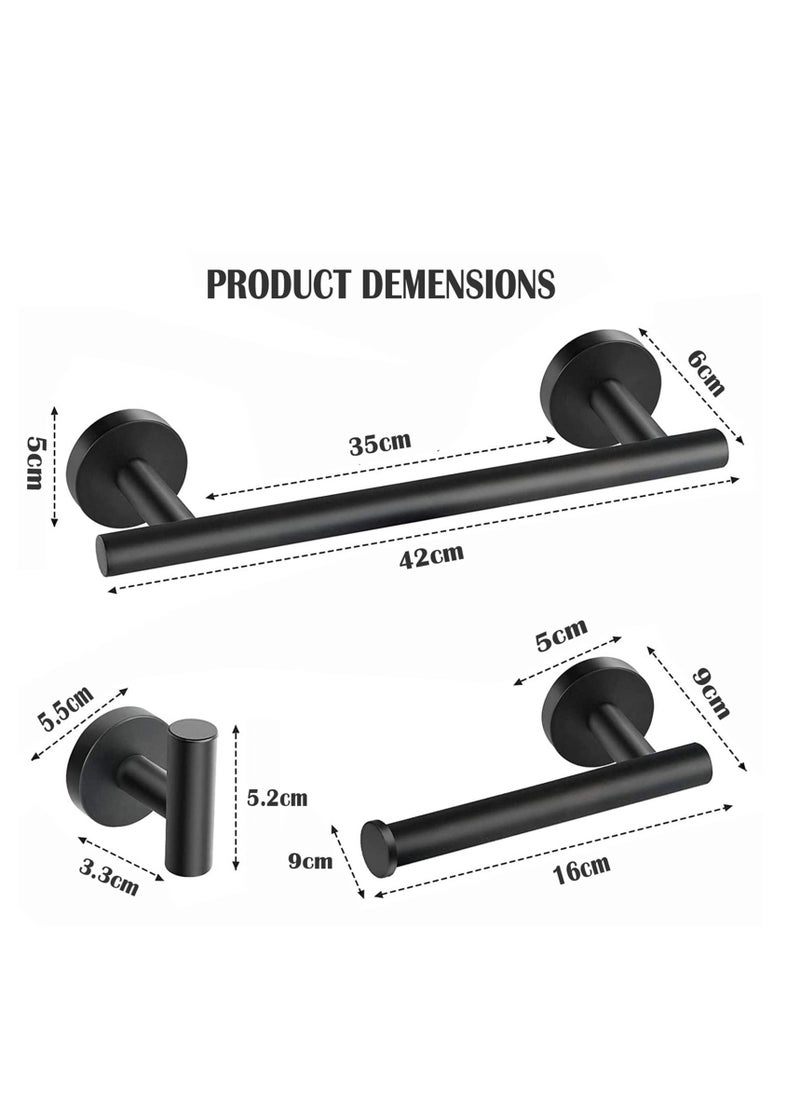 MIXDE Bathroom Hardware Set, Matte Black Bathroom Accessories Set, 304 Stainless Steel Towel Bar Set Wall Mounted Include 16" Bathroom Towel Rack, Toilet Paper Holder and 2 Robe Hooks  - Image 2