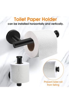 MIXDE Bathroom Hardware Set, Matte Black Bathroom Accessories Set, 304 Stainless Steel Towel Bar Set Wall Mounted Include 16" Bathroom Towel Rack, Toilet Paper Holder and 2 Robe Hooks  - Image 4