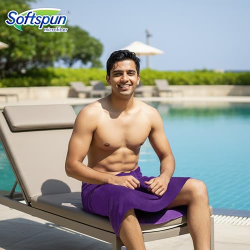 SOFTSPUN Microfiber Bath & Hair, Care Towel Set of 1 Piece, 70x140 Cms 340 GSM (Purple). Super Soft & Comfortable, Quick Drying, Ultra Absorbent in Large Size. - Image 4