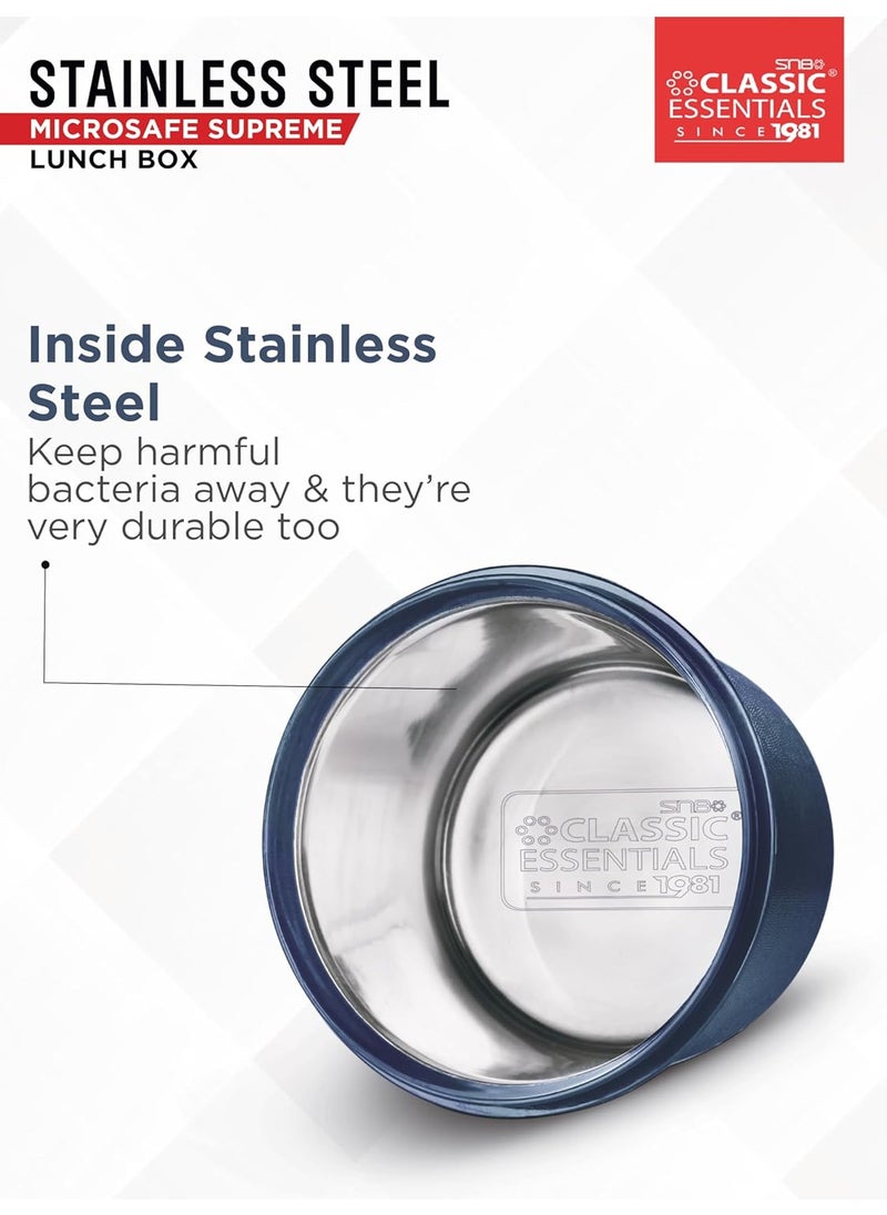 Classic Essentials CLASSIC ESSENTIALS Supreme All in One Lunch Box with Insulated Bag Microwave Safe Containers with Steel Inner Leak Resistant with Bottle Blue 4 Containers 350 ML  - Image 3