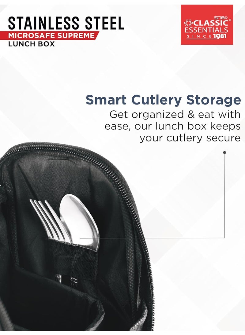 Classic Essentials CLASSIC ESSENTIALS Supreme All in One Lunch Box with Insulated Bag Microwave Safe Containers with Steel Inner Leak Resistant with Bottle Blue 4 Containers 350 ML  - Image 5
