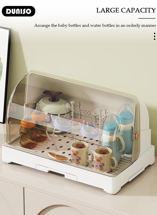 DUNISO Baby Bottle Drying Rack with Lid & Removable Drain Tray – Space-Saving Bottle Storage Organizer, Foldable Baby Cups Rack Holder for Newborns, Pacifiers, Cups, Accessories - Image 5