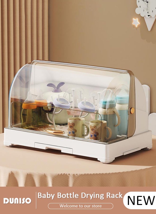 DUNISO Baby Bottle Drying Rack with Lid & Removable Drain Tray – Space-Saving Bottle Storage Organizer, Foldable Baby Cups Rack Holder for Newborns, Pacifiers, Cups, Accessories - Image 1