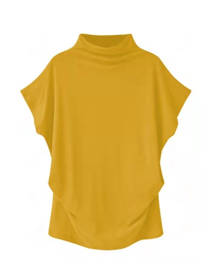 European And American Large Size Women's High Collar Top High Collar T-sleeve Short Sleeve T-shirt Women's
