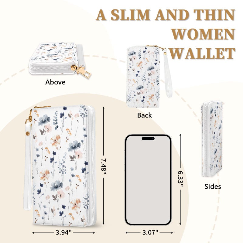 Vorruil Flower Womens Wallet, RFID Blocking Wallets for Women, Ladies Purse with Zip Around Credit Card Holder and 10 Card Slots & ID Window, Travel Large Capacity Women's Clutch Hand Strap Christmas Gift - Image 2