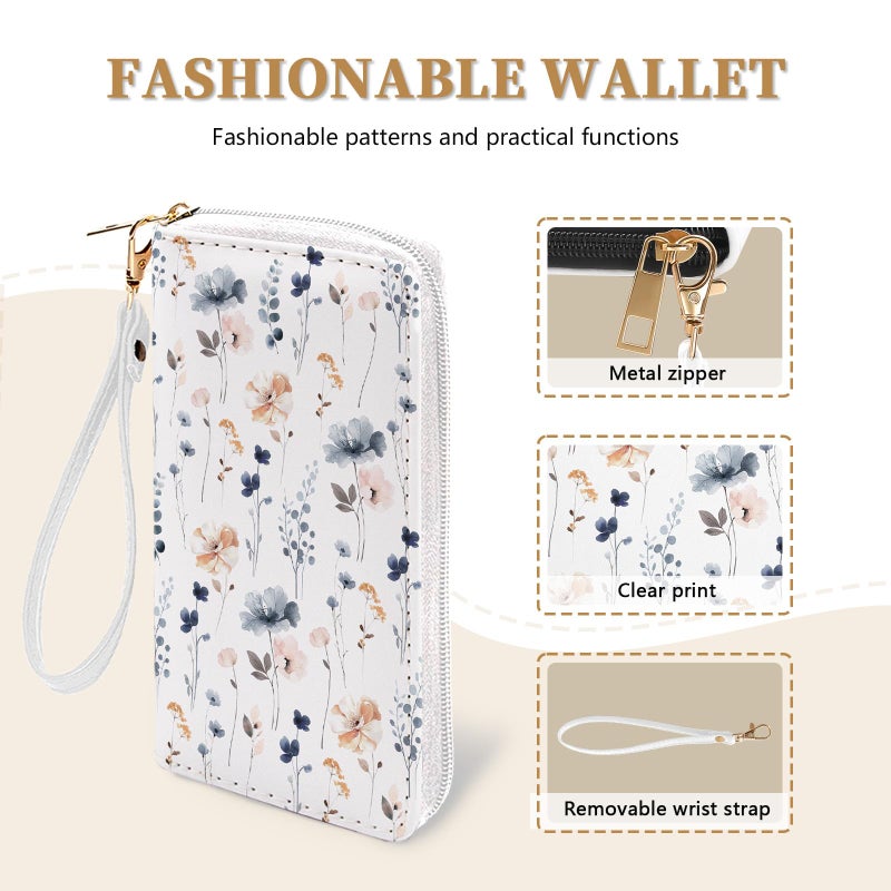 Vorruil Flower Womens Wallet, RFID Blocking Wallets for Women, Ladies Purse with Zip Around Credit Card Holder and 10 Card Slots & ID Window, Travel Large Capacity Women's Clutch Hand Strap Christmas Gift - Image 5