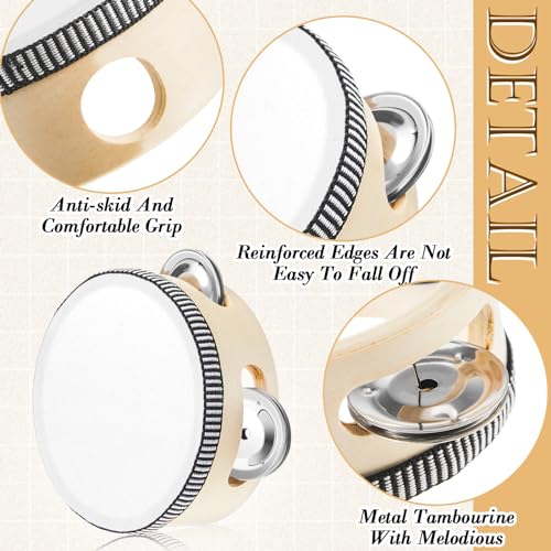 Lukmaa 12 Pcs Wedding Tambourine Drum Bulk for Adults Hand Held Percussion Gift Christmas Wood Metal Jingles Musical Educational Drum Instrument for Church Wedding Party Games(White,4 Inch) - Image 3