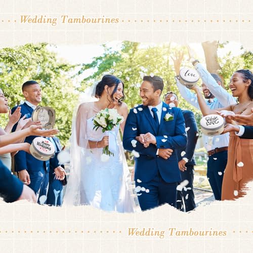 Lukmaa 12 Pcs Wedding Tambourine Drum Bulk for Adults Hand Held Percussion Gift Christmas Wood Metal Jingles Musical Educational Drum Instrument for Church Wedding Party Games(White,4 Inch) - Image 5