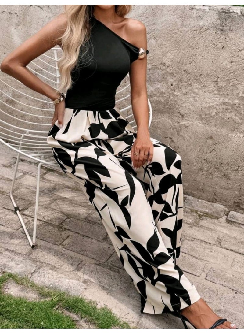 SHEIN Clasi Summer Elegant Women's Twisted Metal Decorative Floral Print Pants Jumpsuit - Image 4