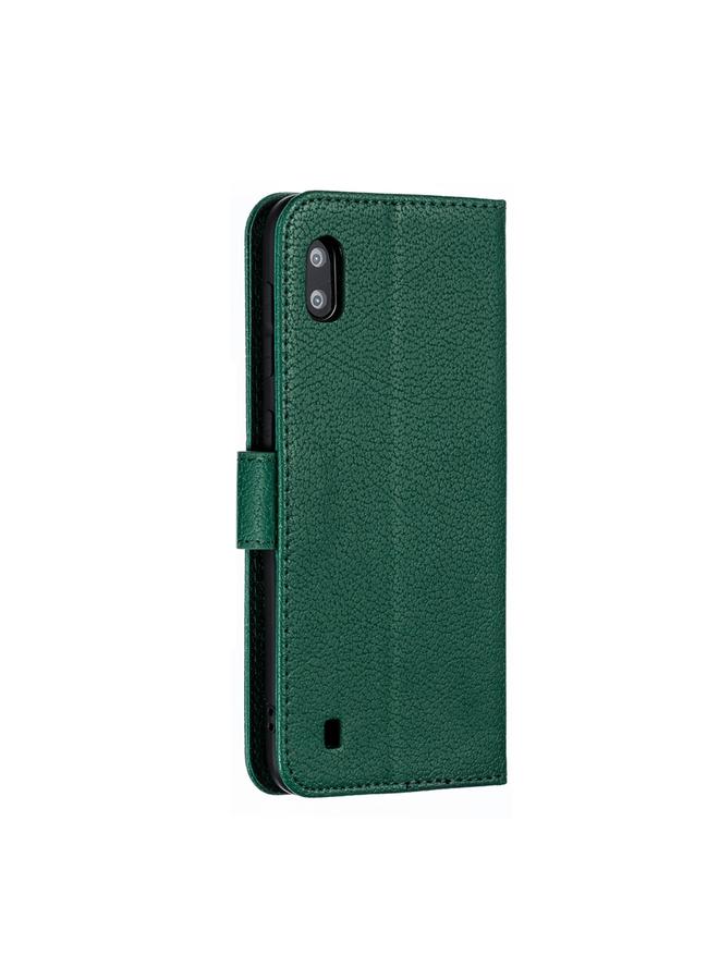 اس-توب جراب جلدي أفقي بتصميم ريشة من الليتشي مع محفظة وحامل وفتحات للبطاقات لهاتف Galaxy A10 - Image 4