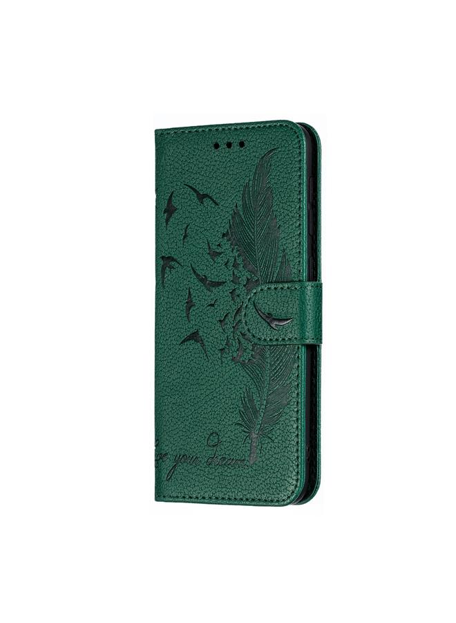اس-توب جراب جلدي أفقي بتصميم ريشة من الليتشي مع محفظة وحامل وفتحات للبطاقات لهاتف Galaxy A10 - Image 3