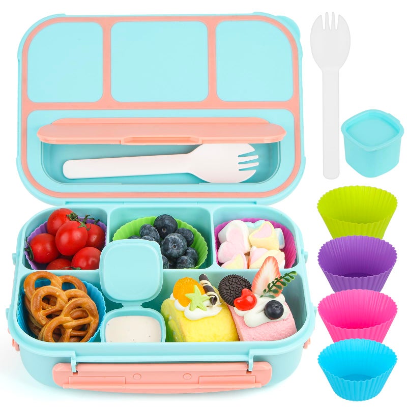 MaMix Bento Lunch Box Adult Lunch Box, Lunch Box Kids, Lunch Containers for Adults/Kids/Students,1300ML-4 Compartment Bento Lunch Box (Pastel blue) - Image 1