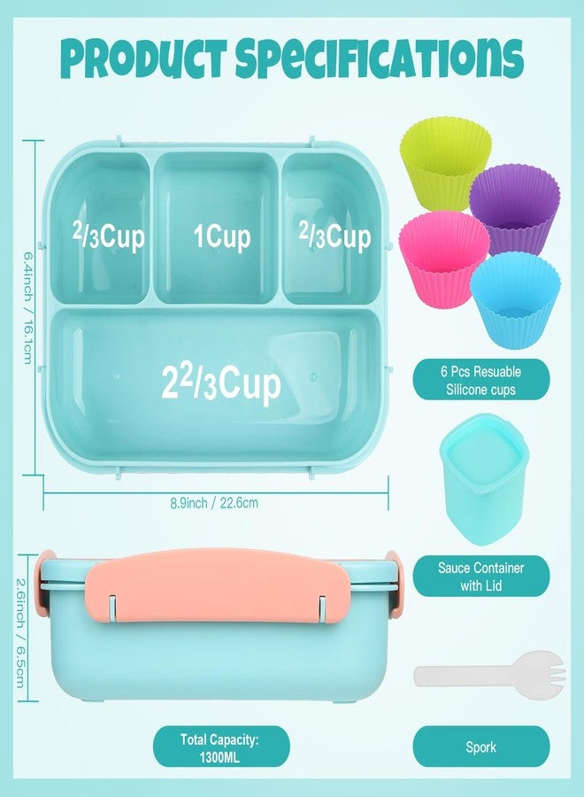 MaMix Bento Lunch Box Adult Lunch Box, Lunch Box Kids, Lunch Containers for Adults/Kids/Students,1300ML-4 Compartment Bento Lunch Box (Pastel blue) - Image 2