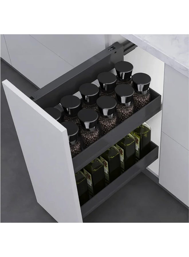 eurocliq 2-Tier Soft-Close Seasoning Basket – Heavy-Duty Aluminum Frame with Anti-Slip Mat | 20kg Load Capacity | Fits 150mm Cabinets  - Image 4