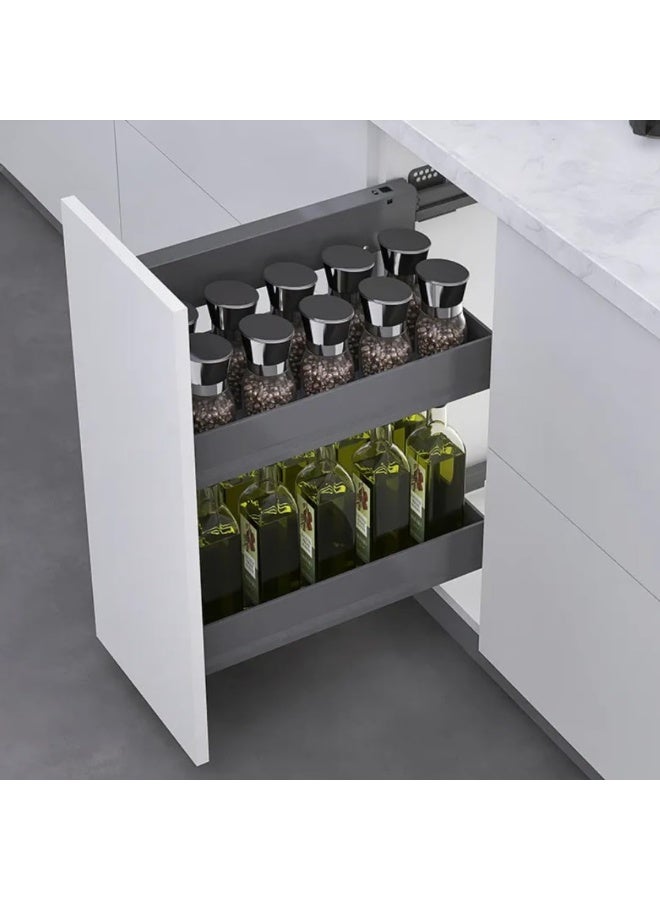 eurocliq 2-Tier Soft-Close Seasoning Basket – Heavy-Duty Aluminum Frame with Anti-Slip Mat | 20kg Load Capacity | Fits 150mm Cabinets  - Image 2