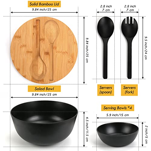 ShineMe Salad Bowls, Large Salad Bowl with Lid and Servers, Bamboo Salad Bowl Set with 4Pack Small Serving Bowls, 9.8inches Solid Kitchen Bowl for Fruits, Vegetables and Pasta...(Black) - Image 3