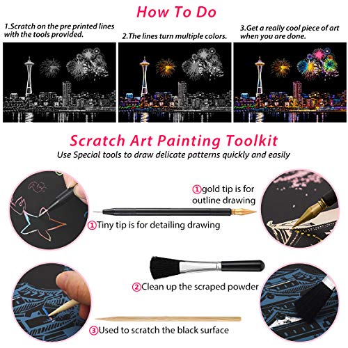AP ARTSPER Scratch Art for Teens & Adults, Rainbow Engraving Painting Landscape Scratchboard(A4) Crafts Set: 8 Sheets with 4 tools - New York, Statue of Liberty, Golden Gate Bridge, Manarola (America / Europe) - Image 5