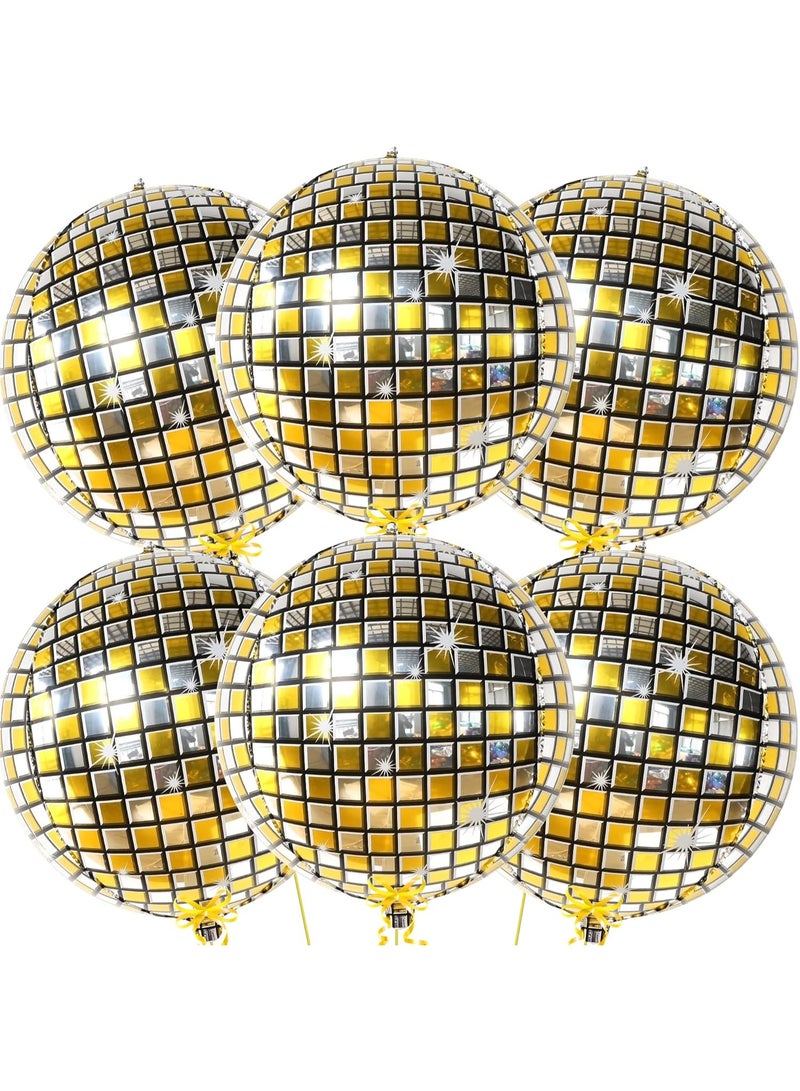 KATCHON Gold Disco Ball Balloons - 22 Inch, Pack of 6 | 4D Metallic Disco Balloons For Disco Party Decorations | Graduation Balloon, Gold Graduation Decorations 2025 | Birthday Party Decor - Image 1