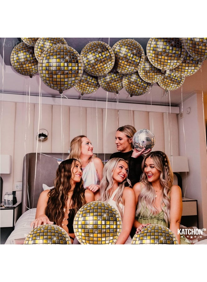 KATCHON Gold Disco Ball Balloons - 22 Inch, Pack of 6 | 4D Metallic Disco Balloons For Disco Party Decorations | Graduation Balloon, Gold Graduation Decorations 2025 | Birthday Party Decor - Image 4