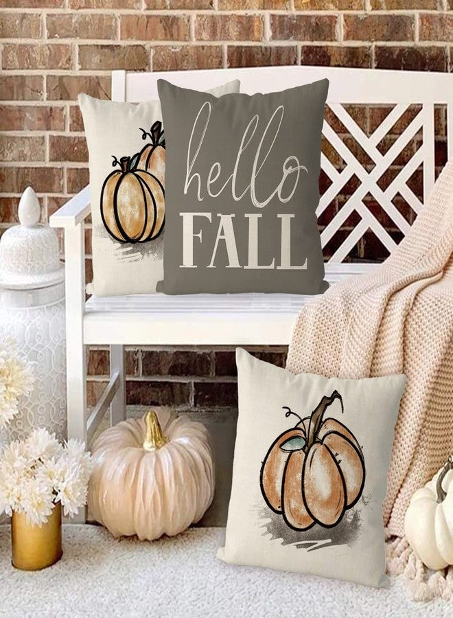 GAGEC Fall Pillow Covers 18x18 Inch Pumpkins Grey Autumn Harvest Hello Fall Throw Pillowcase Holiday Home Decor Sofa Bedroom Cushion Case Outdoor Indoor Decorations Set of 4 - Image 4