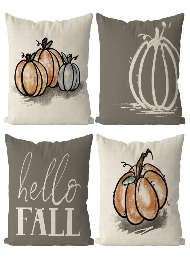 GAGEC Fall Pillow Covers 18x18 Inch Pumpkins Grey Autumn Harvest Hello Fall Throw Pillowcase Holiday Home Decor Sofa Bedroom Cushion Case Outdoor Indoor Decorations Set of 4 - Image 1
