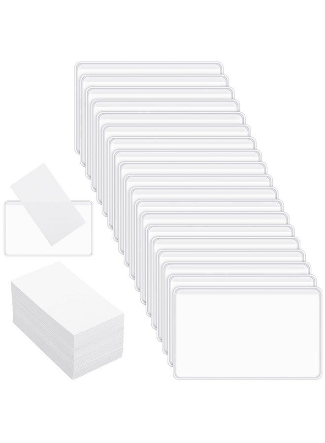 Geyee 100 Pack Self Adhesive Business Card Pockets Top Open Clear Adhesive Label Pockets With 100 Count Blank Business Cards Blank Index Cards For Photos Organization (White) - Image 1