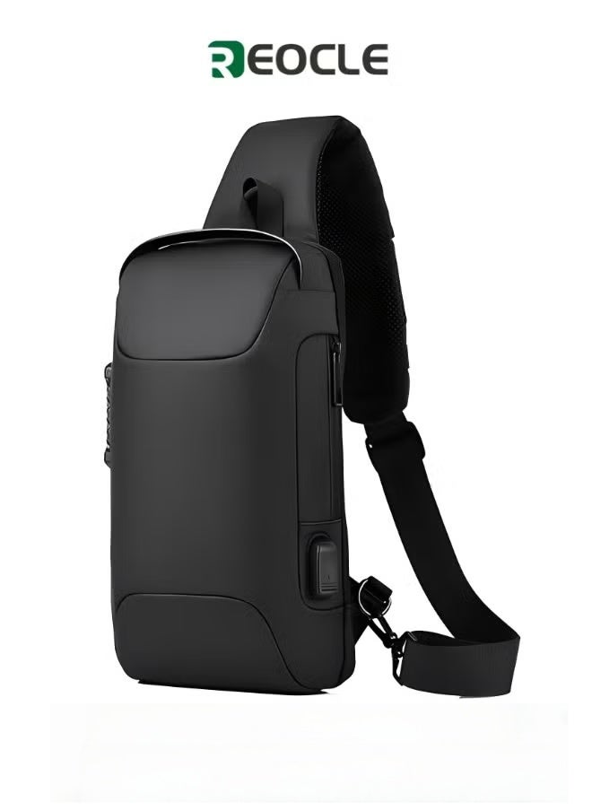 REOCLE Men's Crossbody Sling Bag Chest Bag with USB Charging Port & Anti-scratch Fabric & Heavy Rain Grade Waterproof & Smooth Zipper Anti-theft Lock Sling Bag for Workout Travelling  - Image 1