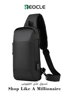 REOCLE Men's Crossbody Sling Bag Chest Bag with USB Charging Port & Anti-scratch Fabric & Heavy Rain Grade Waterproof & Smooth Zipper Anti-theft Lock Sling Bag for Workout Travelling  - Image 1