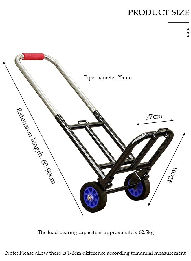 DUNISO Folding Home Moving Trailer, Light Portable Trolley with 3 Elastic cord, Folding Hand Truck, Heavy Duty Portable Luggage Trolley for Home, Luggage, Travel, Warehouse and Office(Blue Rubber Wheel) - Image 5