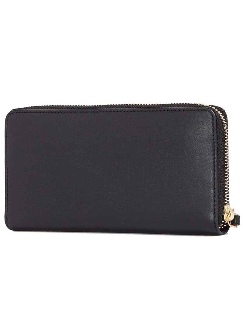 Burch Tory Burch Black Leather Women's Zip-Around Wallet with Large Gold Logo - Image 3