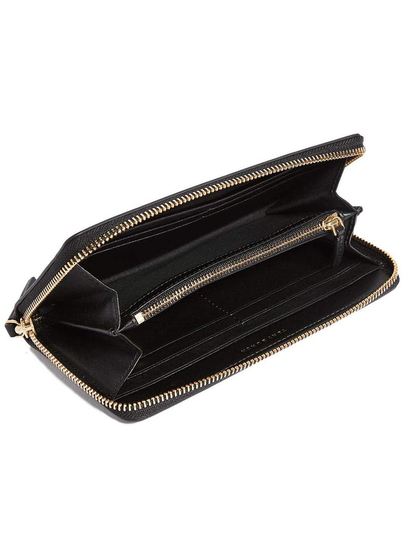 Burch Tory Burch Black Leather Women's Zip-Around Wallet with Large Gold Logo - Image 2