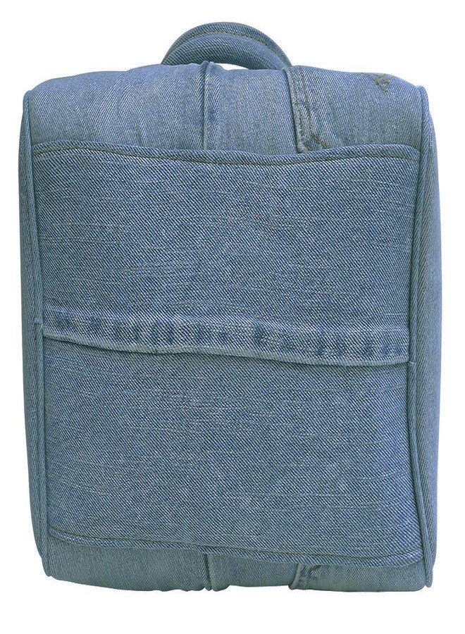 Bijoux de Ja Upcycling Blue Denim Jeans Large Bowler Style Double Top Handle Convertible Shoulder Handbag Purse BNL100 (Medium Shade) - Image 5