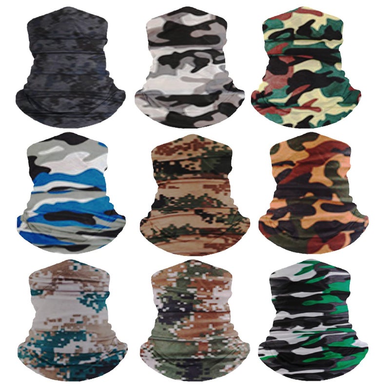 HCMY 9 Pack Neck Gaiter Camouflage Multifunctional Magic Scarf Headwear Bandana Balaclavas Tube UV Face Mask - Image 1