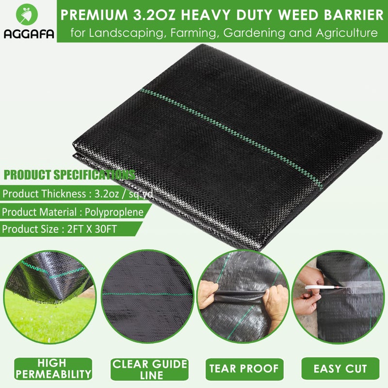 AGGAFA 100% Virgin Material. Premium Heavy Duty Weed Barrier Fabric for Landscaping, Farming, Gardening and Agriculture. Durable Woven Landscape Fabric (2FT X 30FT) - Image 3
