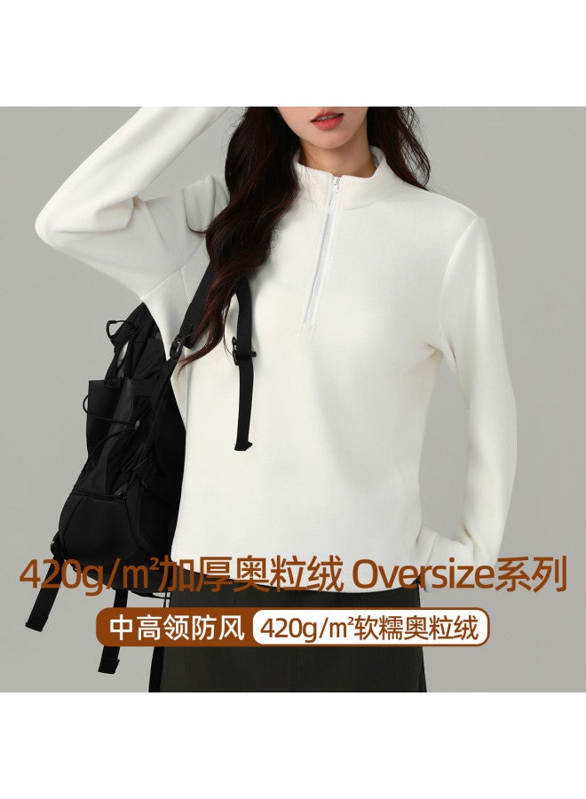 Top melon Sports Hoodie Stand Collar Winter Warm Top Half-Zip Fleece Jacket - Image 2