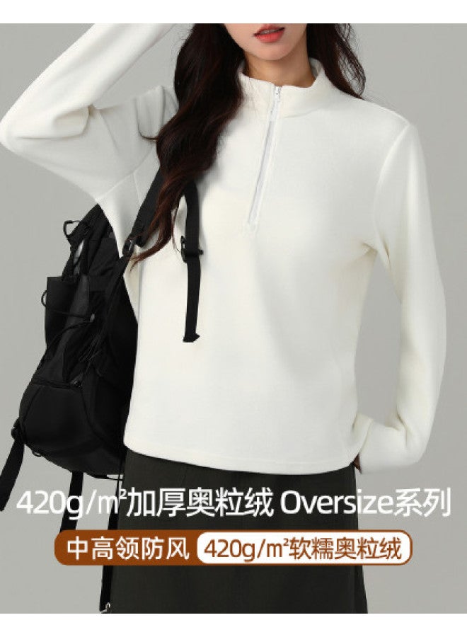 Top melon Sports Hoodie Stand Collar Winter Warm Top Half-Zip Fleece Jacket - Image 1