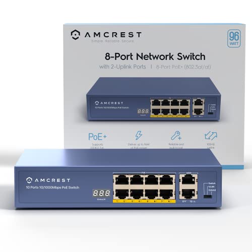 Amcrest 8-Port POE+ Switch, Power Over Ethernet, 802.3at, 96W, Metal Housing, 2-Port Uplink, Unmanaged, Desktop, 1-Year Warranty - Image 5