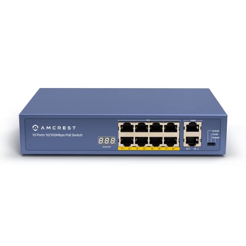 Amcrest 8-Port POE+ Switch, Power Over Ethernet, 802.3at, 96W, Metal Housing, 2-Port Uplink, Unmanaged, Desktop, 1-Year Warranty - Image 1