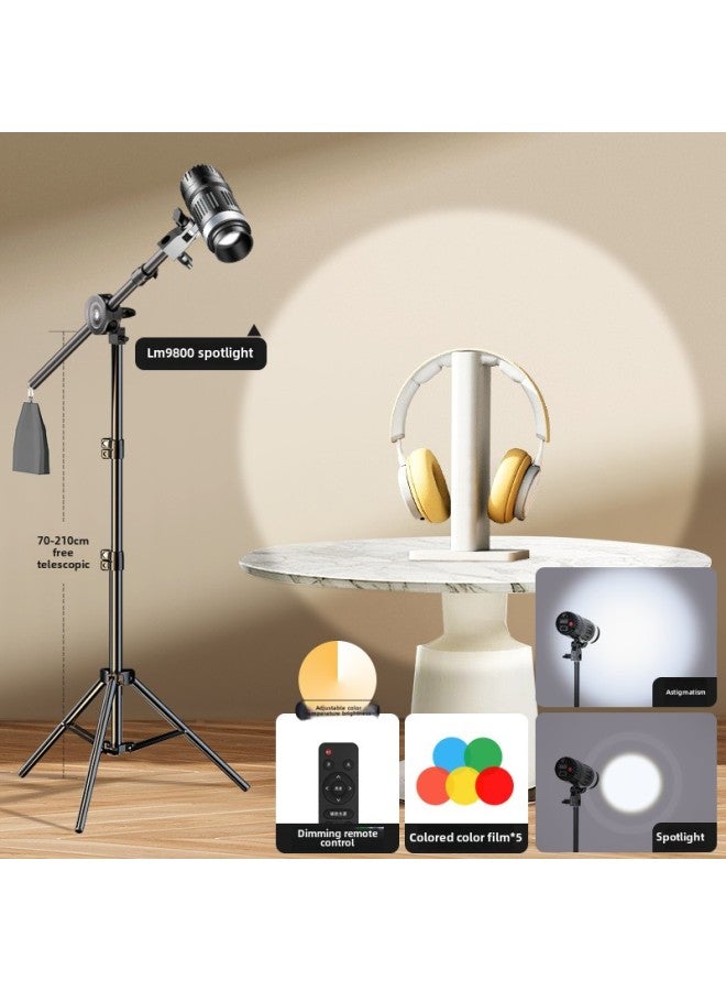 Special Hair Lamp In The Live Broadcast Room Live Overhead Atmosphere Spotlight Gods Girl Hair Lamp Contour Fill Light-Specifications:LM9800 Three-color Adjustable Focus (Send 5-color Film) 2m Floor Top Lamp Bracket  - Image 1