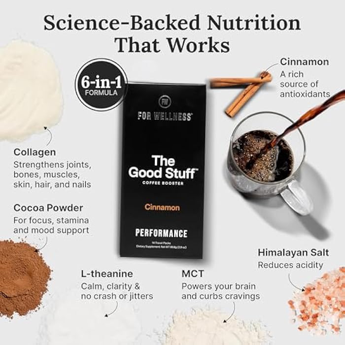 For Wellness The Good Stuff Performance – Coffee Booster | Collagen + MCT Powder Supplement with L-Theanine and Antioxidants for Jitter-Free Energy & Stamina | Non-Dairy, Keto-Friendly, 14 Servings - Image 3