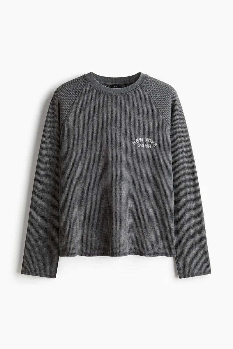 H&M Regular Fit Waffled long-sleeved top