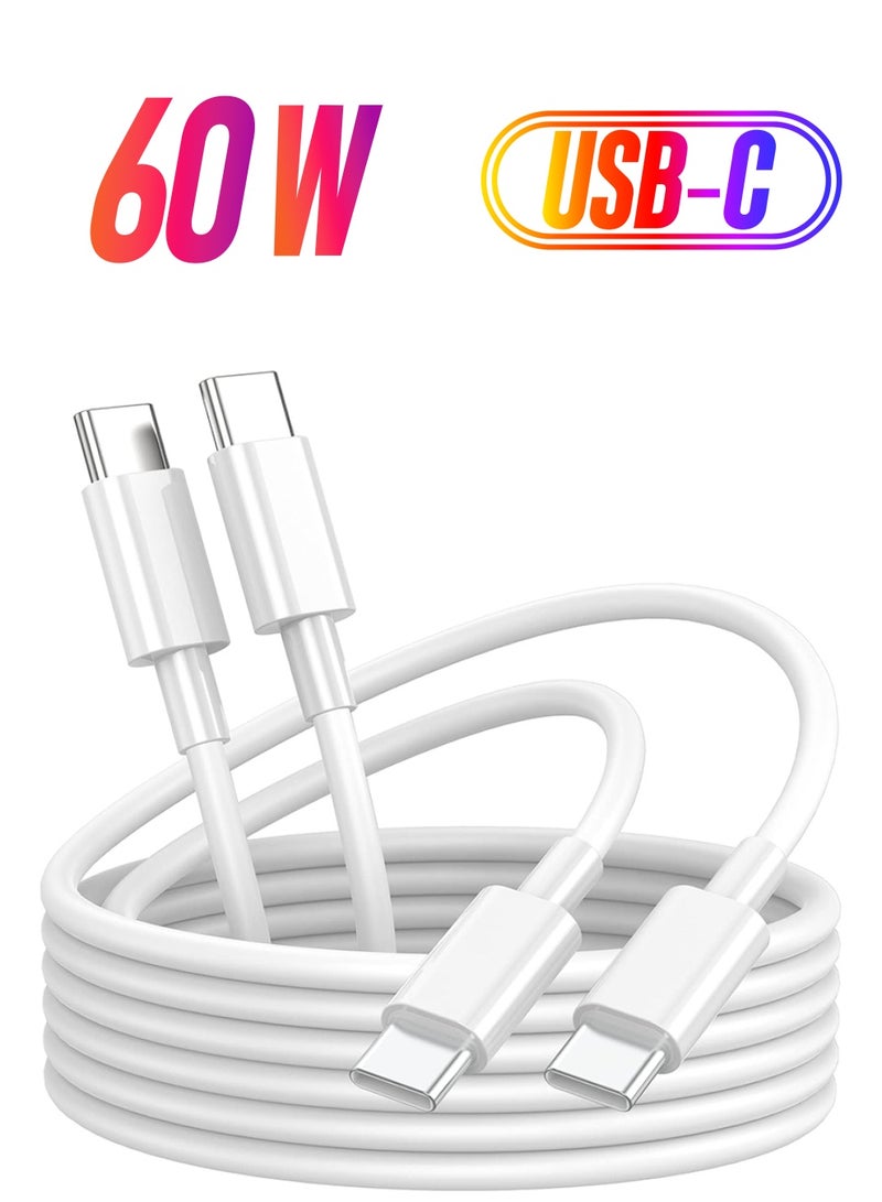 Theodor Pack of 2 USB-C To USB-C Fast Charging And Data Syncing Cable - USB C-C Fast Charger Cord (2-Meter)-White - Image 1