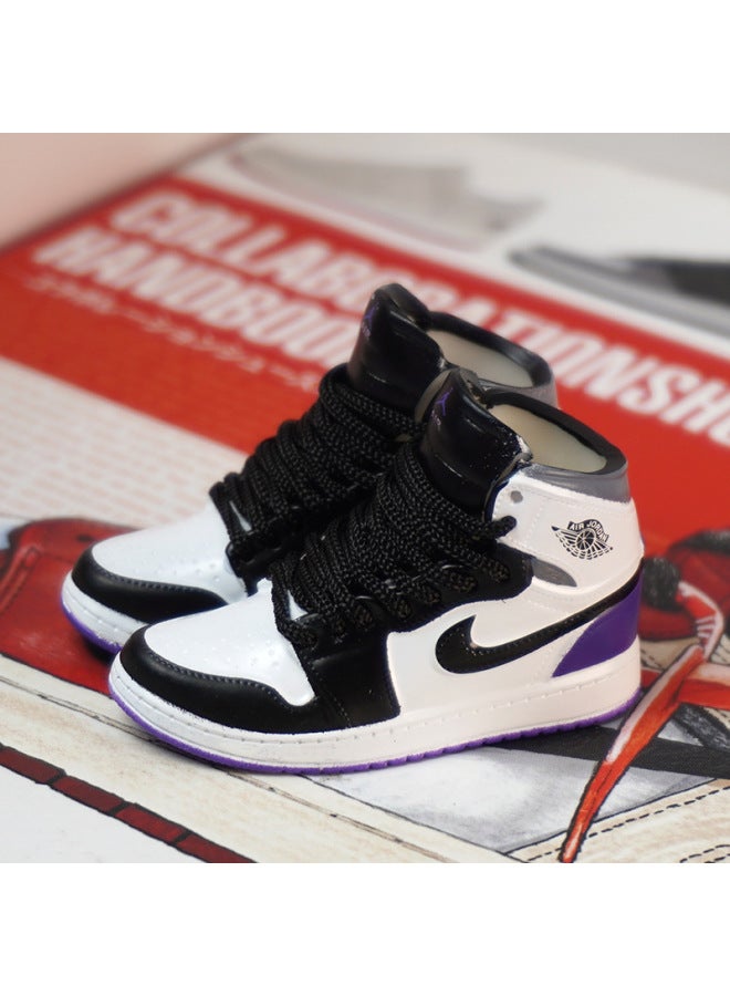 1/6 Mini Sneakers Model Aj1 Creative Cute Basketball Shoes Keychain Car Bag Jewelry Aj Keychain-Color:1 Black And White Purple (a Pair Of Nude Shoes) - Image 1