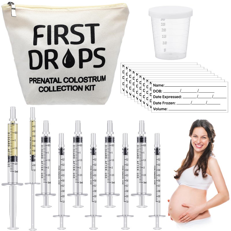 Geiserailie 100 Set Colostrum Collector Kit Include 100 1ml /3ml Sterile Sealed Breast Milk Collector No Needle Colostrum Syringes 100 Stickers 1 Measuring Cup Collection 1 White Canvas Bag - Image 1