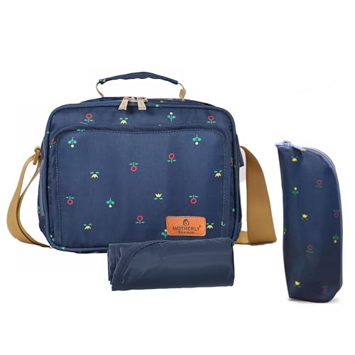 Motherly Mini Magic Diaper Bag for Mothers for Travel – Combo Set with Accessories, Small Maternity Handbag for Newborn Baby, Multiple Pockets, Water Resistant Baby Bag, Blue Flower - Image 1