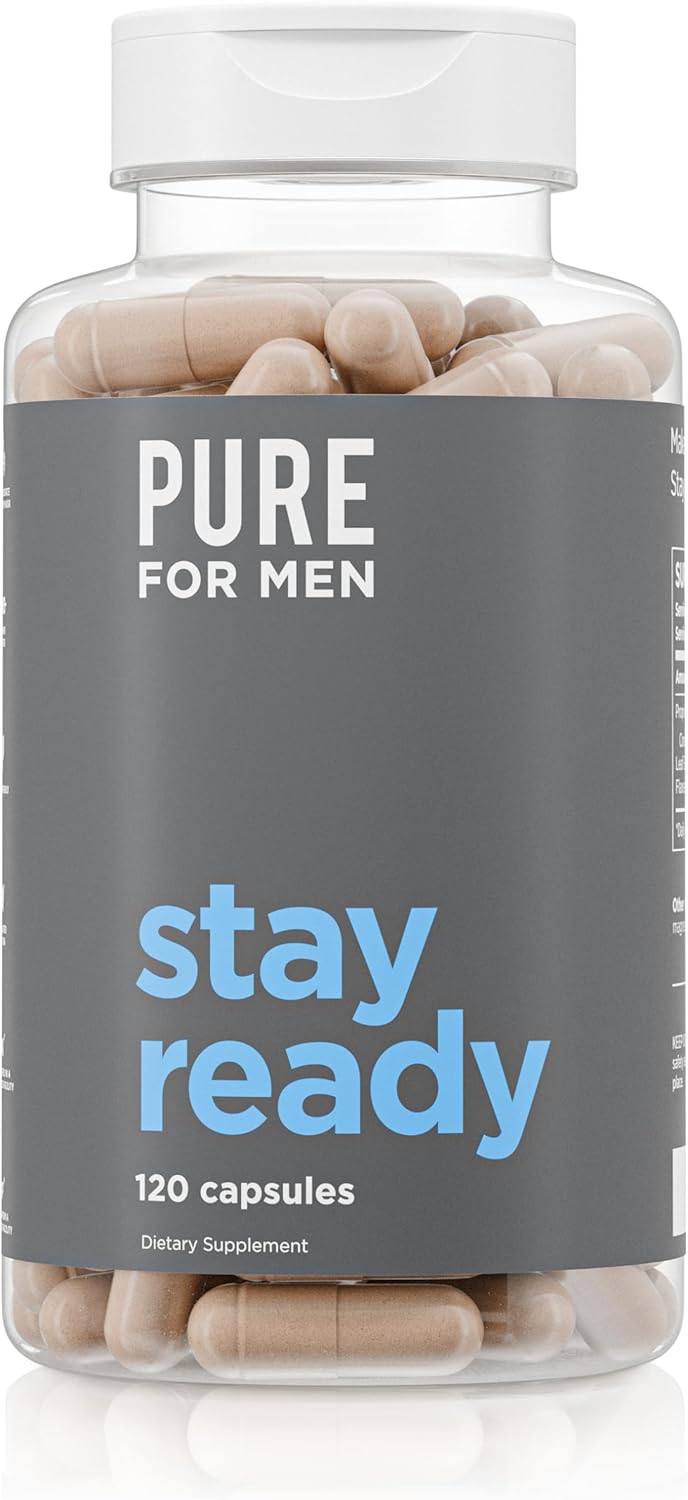 Pure for Men Original Vegan Cleanliness Stay Ready Fiber Supplement  Helps Promote Digestive Regularity  Psyllium Husk Aloe Vera Chia Seeds Flaxseeds  Proprietary Formula  120 Vegan Capsules - Image 1