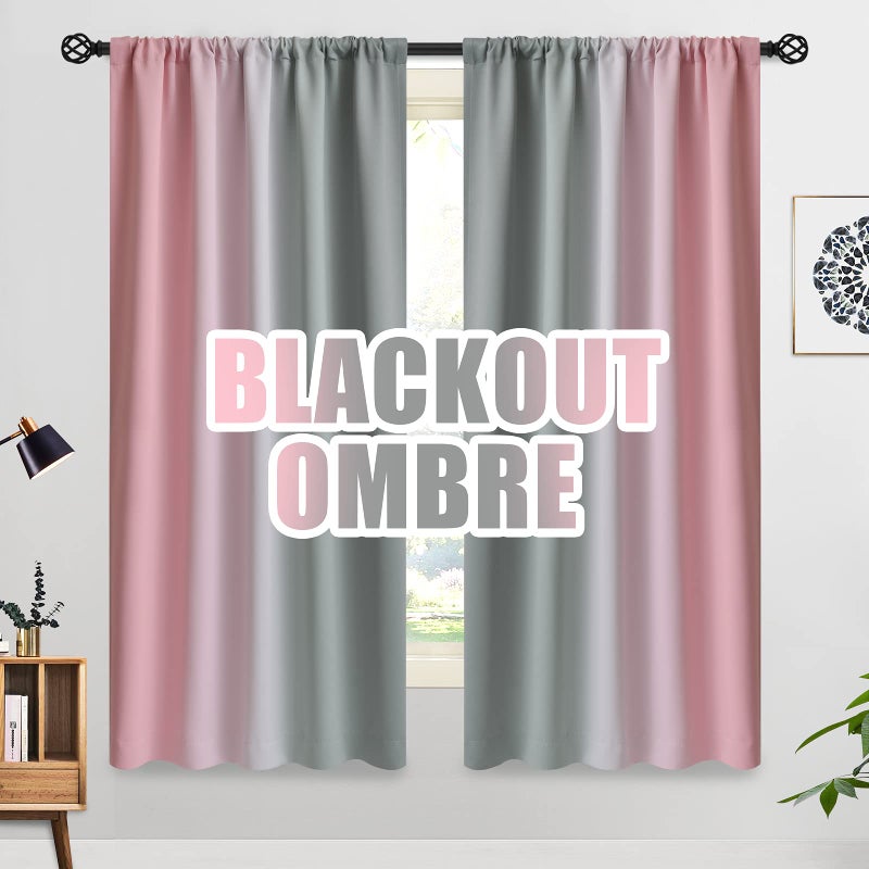COSVIYA Ombre Room Darkening Pink and Grey Curtains 63 inches Length for Girls Bedroom Light Blocking 2 Tone Reversible Rod Pocket Gradient Window Drapes for Living Room2 Panels 52 inches Wide